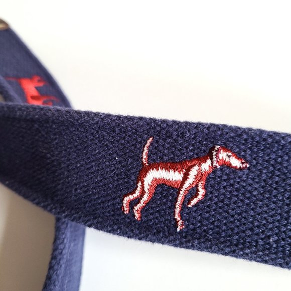 Blue fabric kids belt with embroidered dogs. - Picture 4 of 6